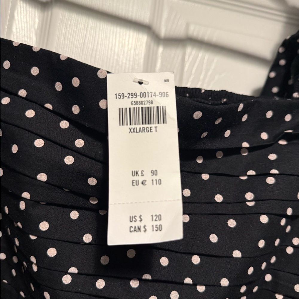Abercrombie Emerson Polka Dot Dress Midi Black Tan - Picture 3 of 3